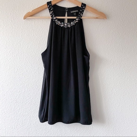 NWT Express Black bejeweled  halter blouse - Picture 1 of 5